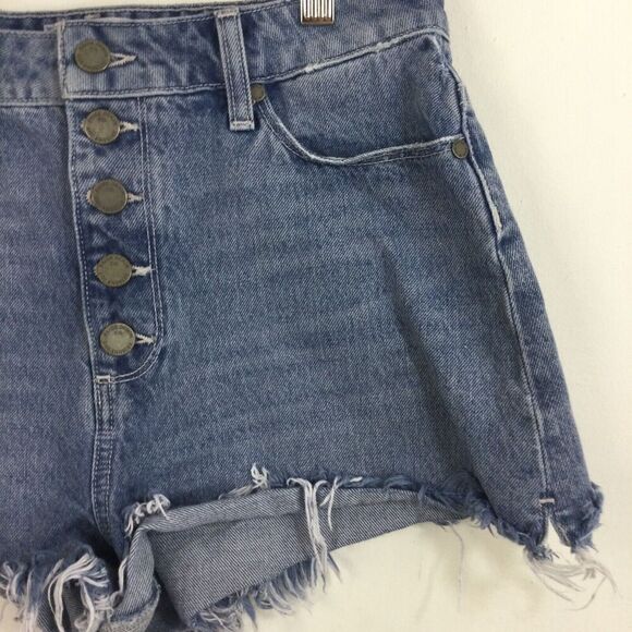 Paige Margot Button Fly Denim Frayed Raw Hem Cut Off Shorts Blue Size 28 - Picture 3 of 16